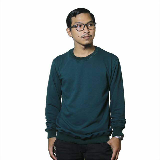 Sweater crewneck polos pria hijau botol