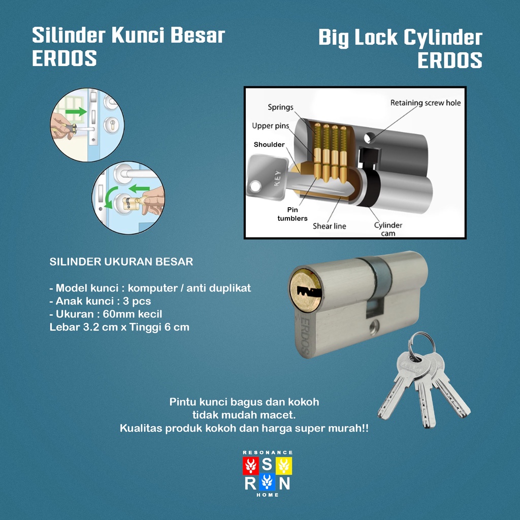 Cylinder l Silinder l Anak Lubang Kunci Pintu Besar Jantung Kuningan Resonance Home