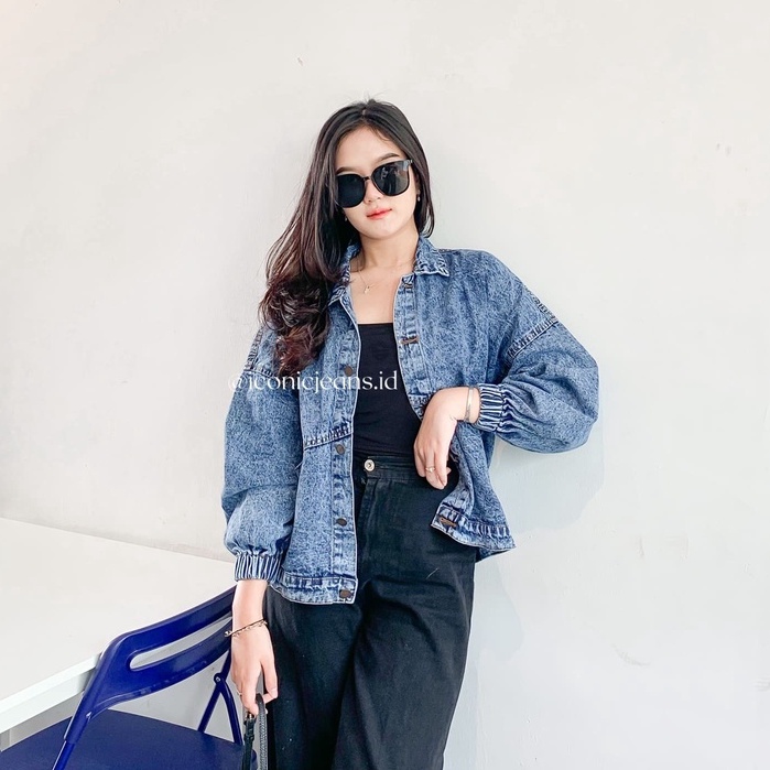 Elea Vintage Jacket Jeans Oversize Lengan balon