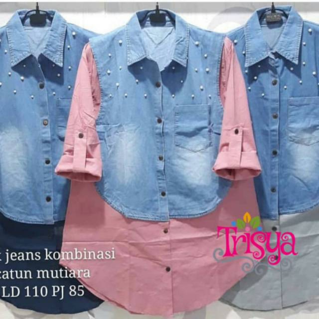 Trisya tunik/jeans kombinasi katun mutiara/LD110 pj85