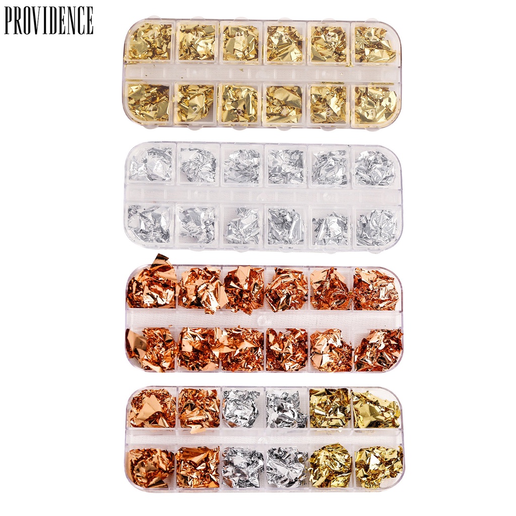 Kertas Foil 12 Grids / Box Multifungsi Anti Pudar Warna Emas Untuk Manicure Nail Art Wanita