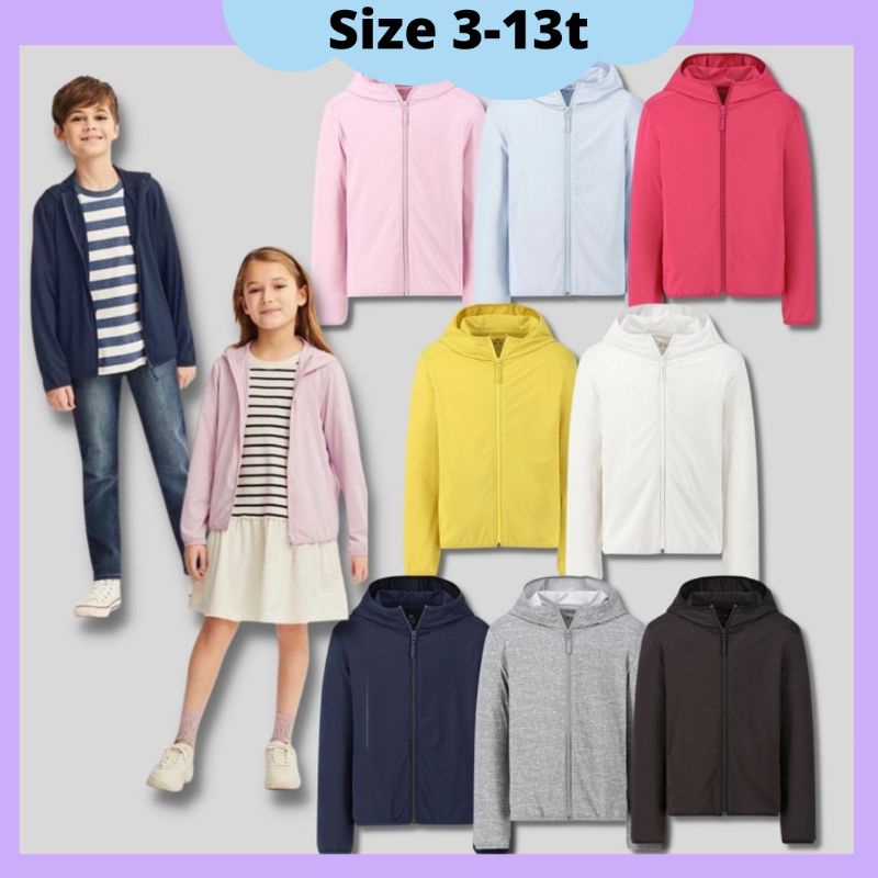 Hoodie Jaket Uniqlo Airism  UV Protection Anak Laki- Laki Perempuan Unisex Sport Zipper 3 4 5 6 7 8 