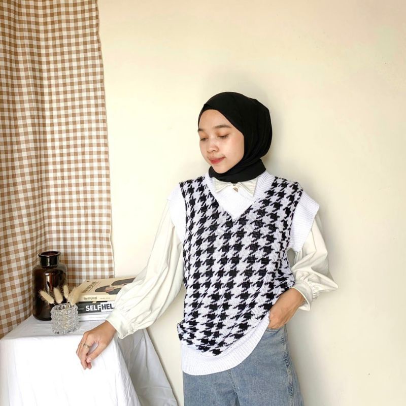 Vest Rajut Jenie Houndstooth