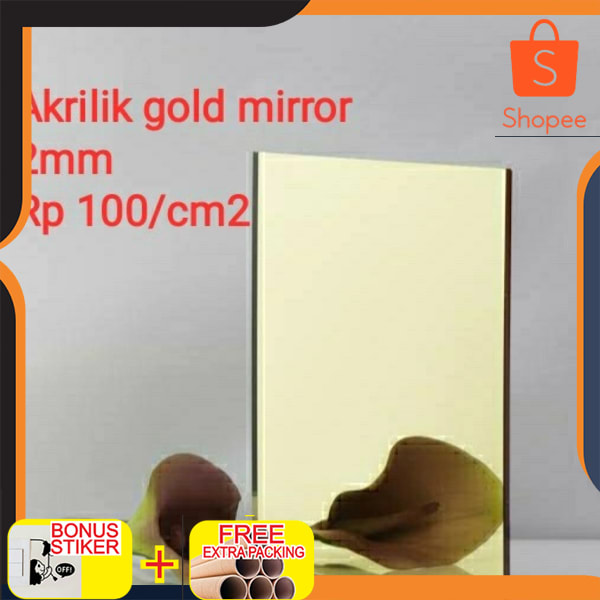 

Akrilik gold mirror tebal 2mm potongan custom / acrylic mirror gold Elegan