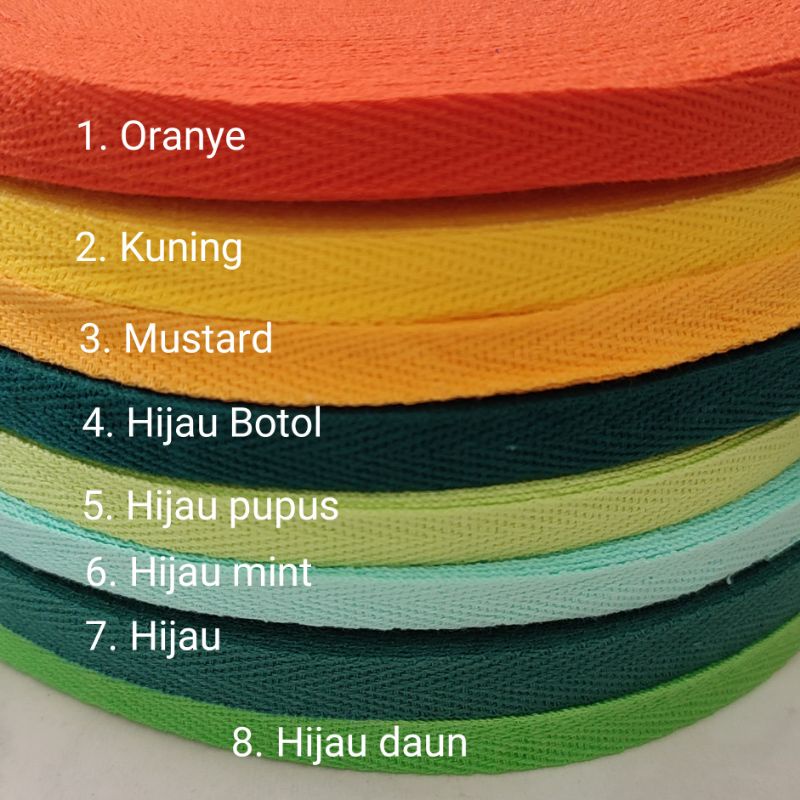 Colorful Bisban 1cm bias tape twill tape katun (1 rol / 45m)