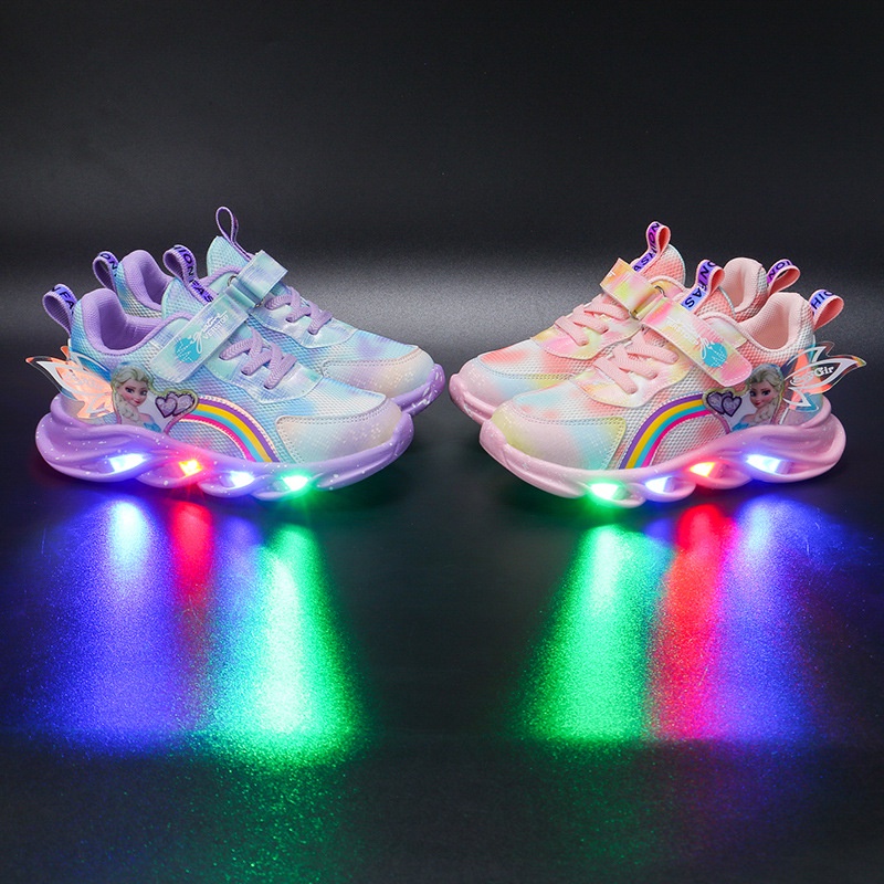 Sepatu Sneakers LED Anak Perempuan Import / Karakter ELSA 2022 / Sepatu Sneakers Anak Frozen