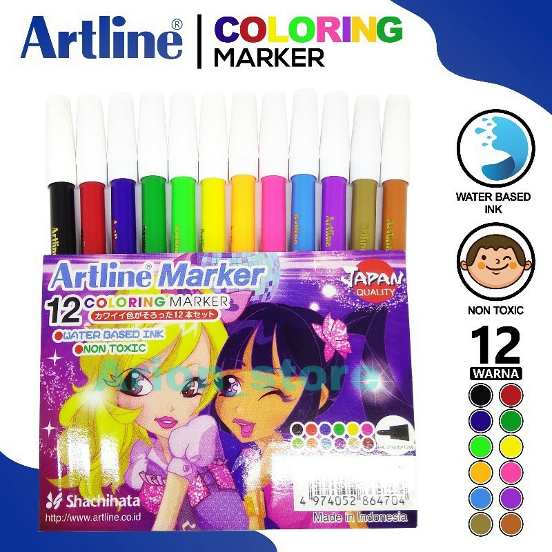 Jual Spidol Artline Marker Ek 316 12 Warna Shopee Indonesia