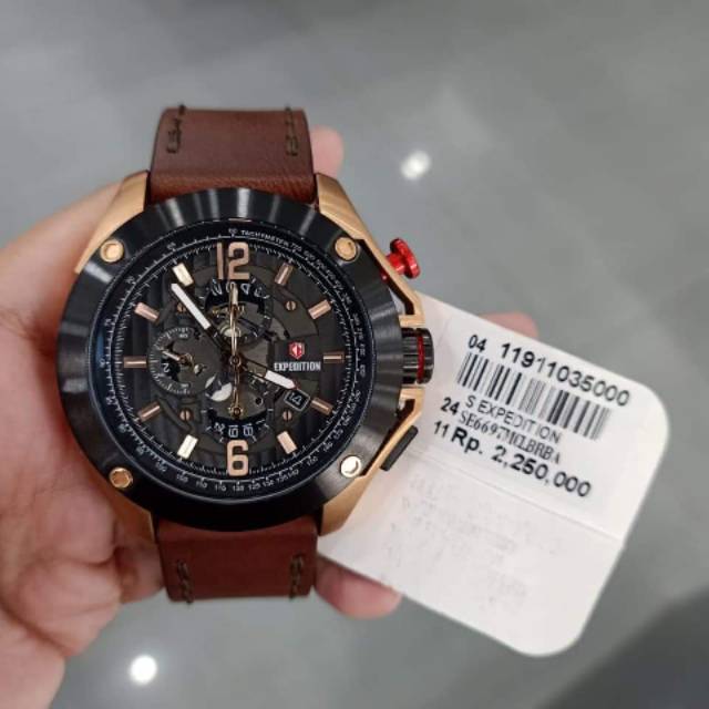 JAM TANGAN PRIA EXPEDITON E6697 ORIGINAL BROWN  ROSE GOLD