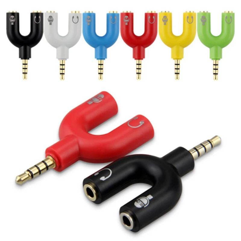 Audio Splitter Jack 3.5 mm To Dual Female U Shape Original (Mic + Audio) Audio Spliter U Shape