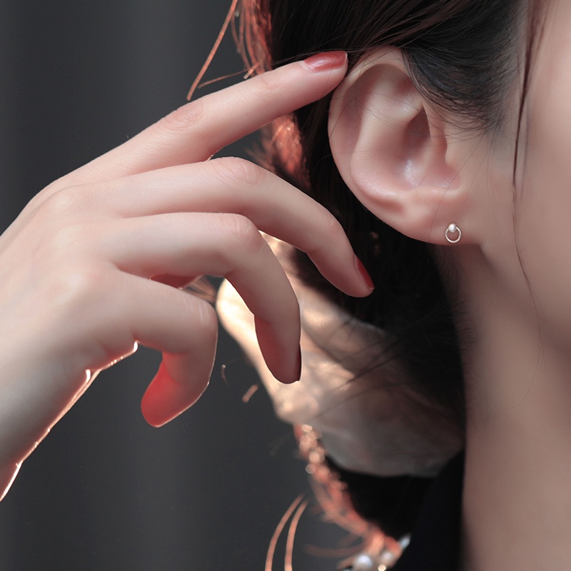 Roselife 1 Pasang Anting Tusuk Silver S925 Bulat Mini Anti Alergi Gaya Korea Untuk Wanita