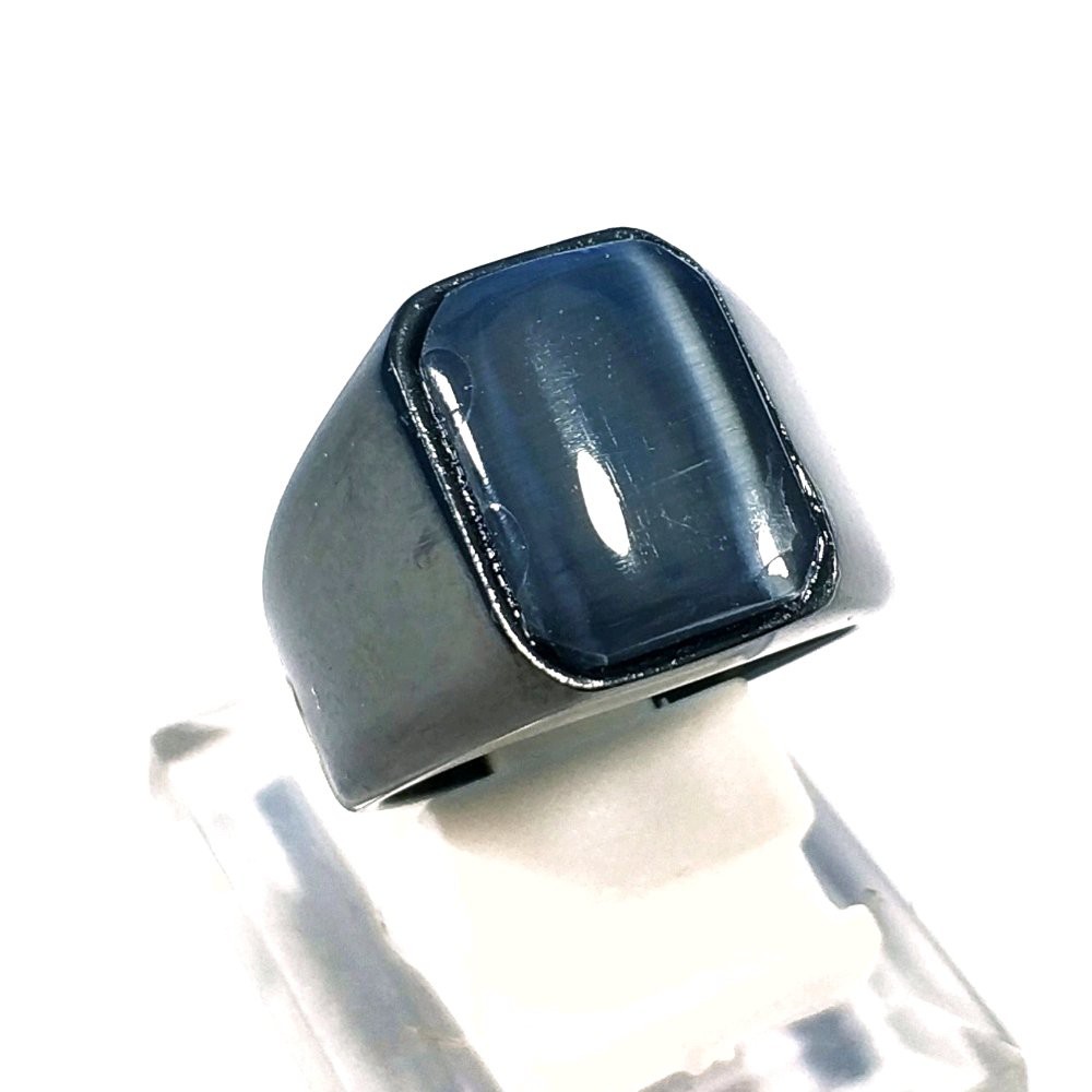 CINCIN BATU AKIK TITANIUM HITAM BLACK CAT EYE SQUARE PRESISI GARIS TENGAH