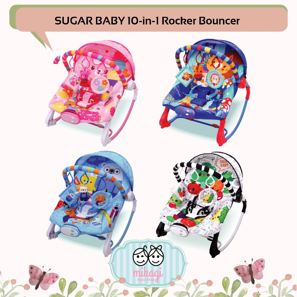 Mikagibaby Sugar Baby Bouncer 10 In 1 Premium Rocker Rocking Chair Bouncer Shopee Indonesia