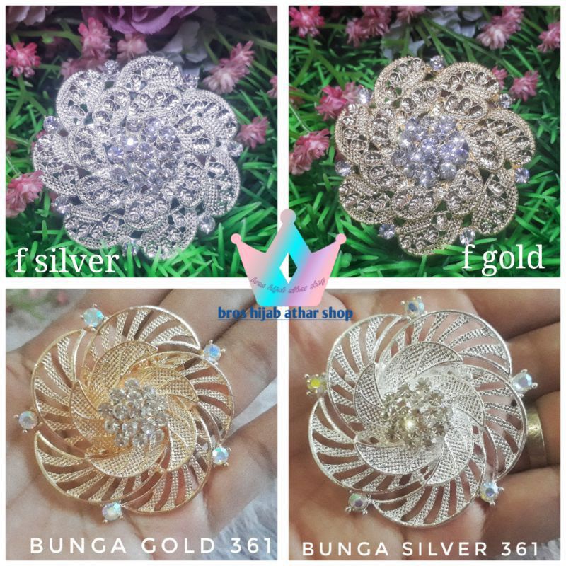 Bros bunga permata diamond swaroski /fashion muslim/bros kebaya/bros kutubaru-Bunga 361 gold