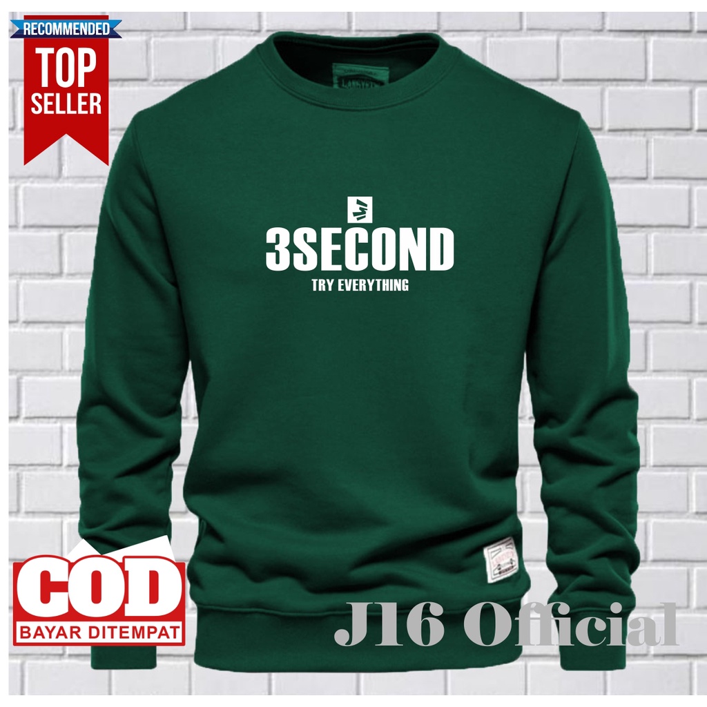 3SECOND CREWNECK Sweater Distro Pria Bahan Fleece Tebal Premium