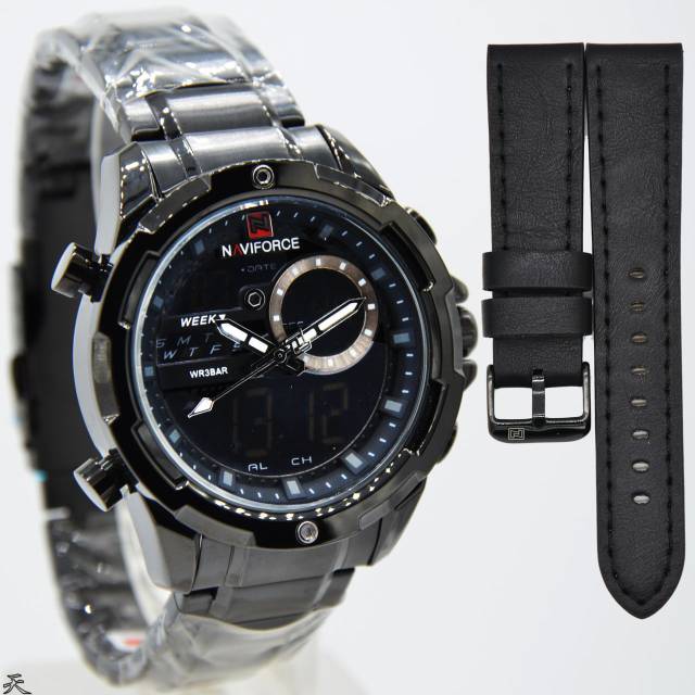 Jam Tangan Pria Naviforce Original Dual Time Paket