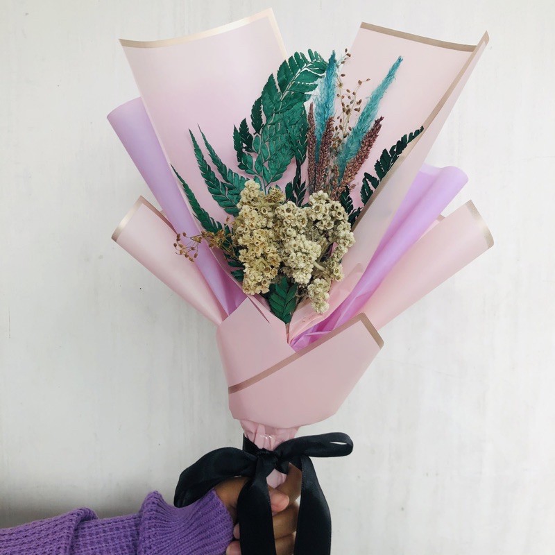 bouquet bunga kering/hadiah/gift/kado/pacar/teman/cewek/flower/murah/cellophane/lucu/ibu/mom/bunda