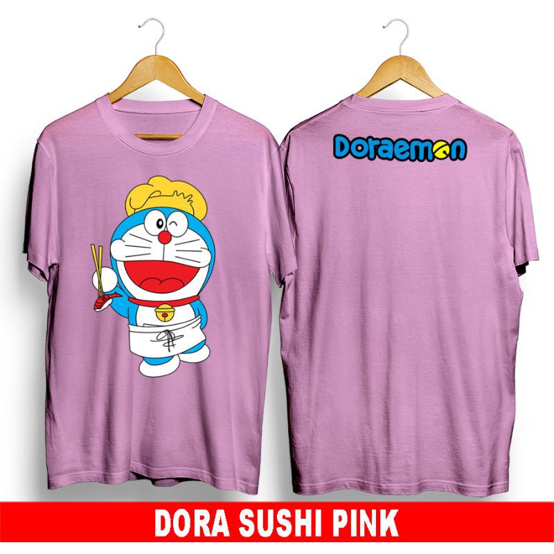 kaos distro / atasan pria dan wanita tshirt / kaos anime kartun doraemon Pink