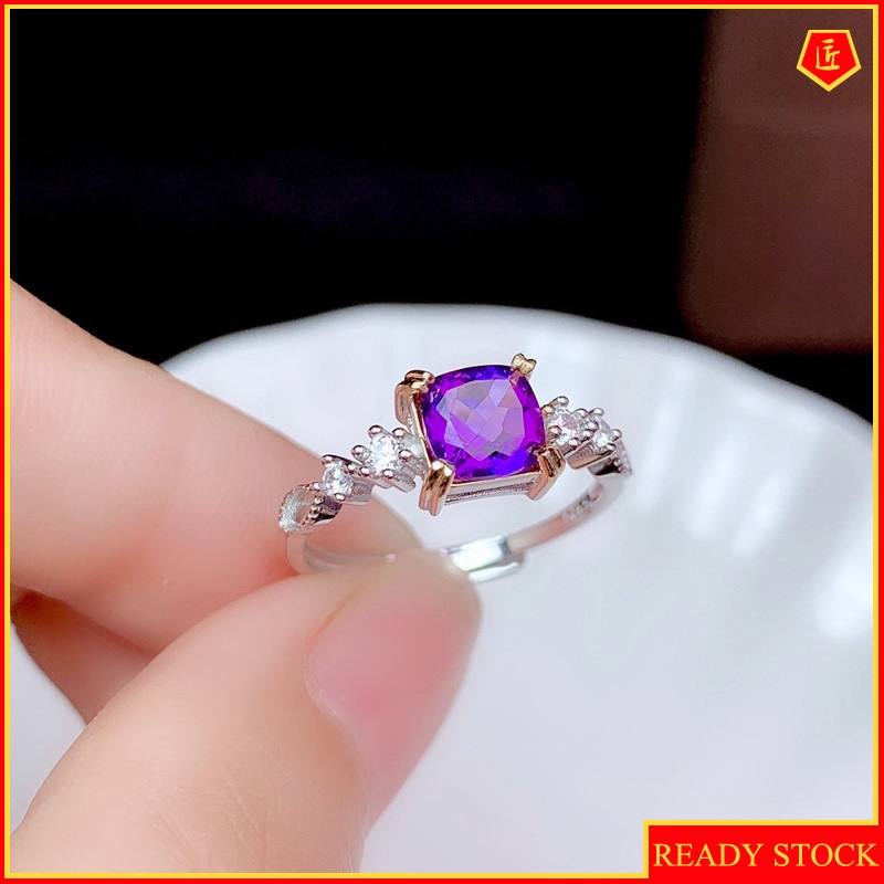 [Ready Stock]Elegant Creative Amethyst Square Diamond Ring for Women