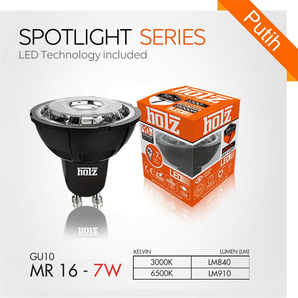 Lampu LED Holz Spotlight GU10 MR16 Cahaya Putih 7 Watt