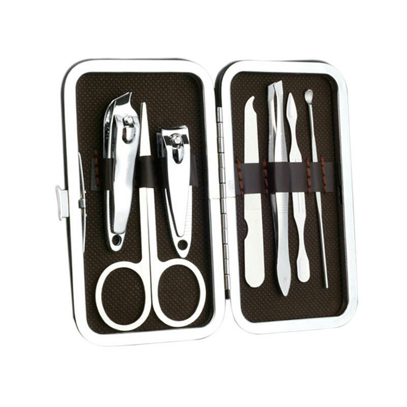 Gunting Kuku Set Stainless Steel Warna Hitam Manicure Pedicure Original Bayi Kucing Cantengan Miring Murah 7 in 1 Dompet Motif SB01