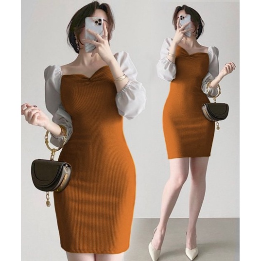 Toply shop COD Dres wanita rajut bodycon / Dres rajut premium melar