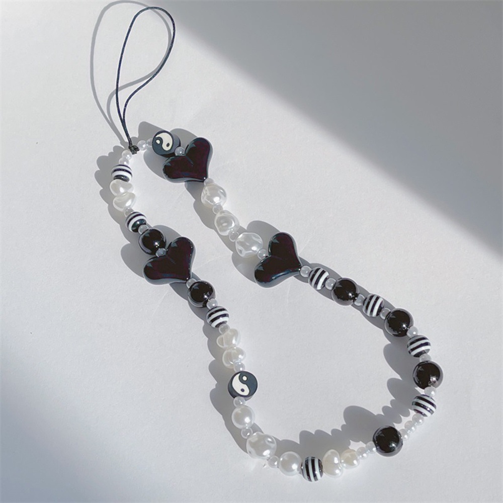 Tali Lanyard Handphone Anti Hilang Desain Yin Yang Bahan Akrilik Warna Hitam / Putih