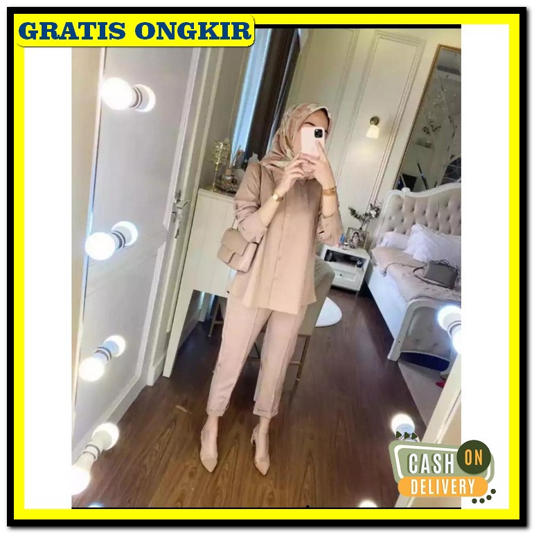 One Set Ifa Zeline//One Set//Setelan Celana Wanita//Setelan Wanita//On One Set Motif Polos/ Setela