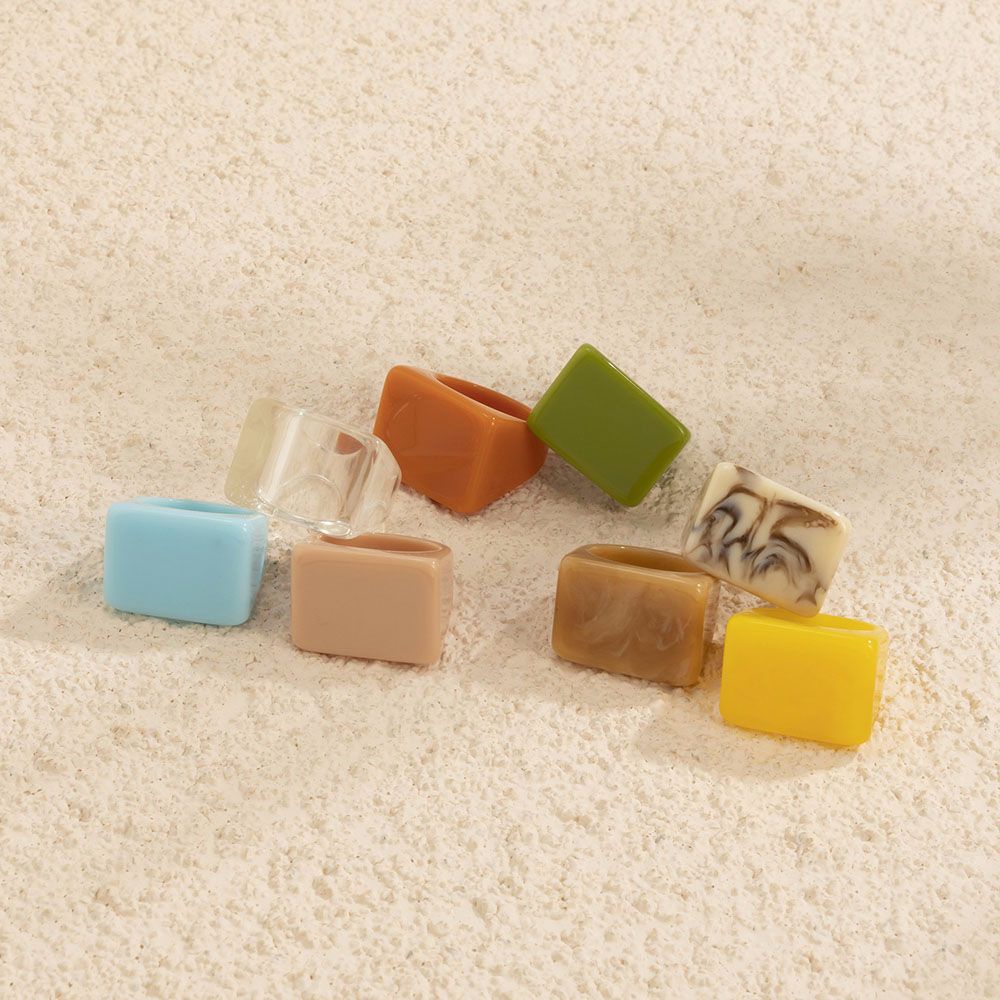 MXBEAUTY Women Girls Finger Rings Korean Thumb Rings Resin Rings Rectangle Square Punk Solid Color Chunky 2021 New Style Marbling Fashion Jewelry/Multicolor