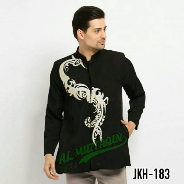 Grosir Baju Koko Muslim Pria Jasko Jas Koko Hitam Bordir Ekor Naga Lengan Panjang Al Muttaqin JKH183