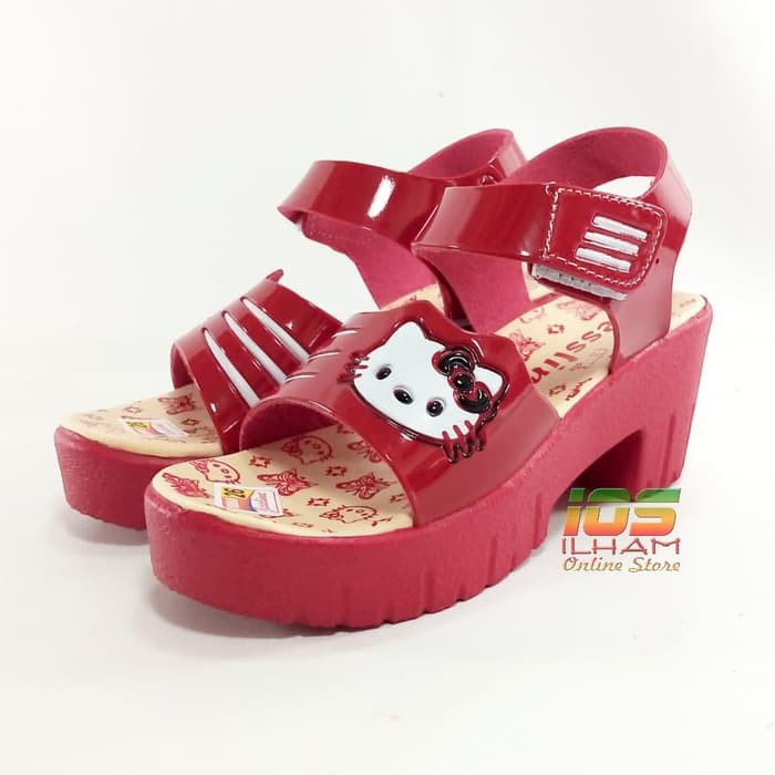 Sandal Anak Let Wedges Jessline J02 Hello Kitty Hak 5cm Size 26-35 Red