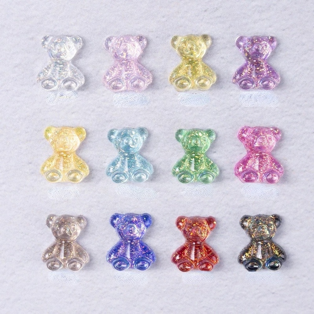 Patch Lem Kristal Mini 3D Desain Beruang Aurora Symphony Bahan Resin Untuk Dekorasi Kuku