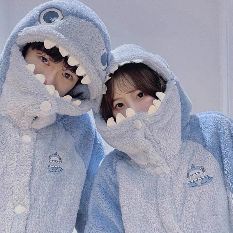 Pajamas set import korea piyama atasan celana 1 set wanita pria oversized baju tidur big size onesie shark hiu couple jumbo hangat winter