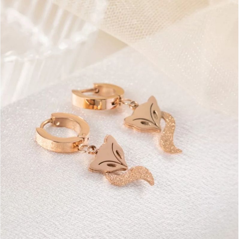 Anting Jepit Titanium Fox ( Rubah ) Tersedia Warna Rosegold, Gold dan silver