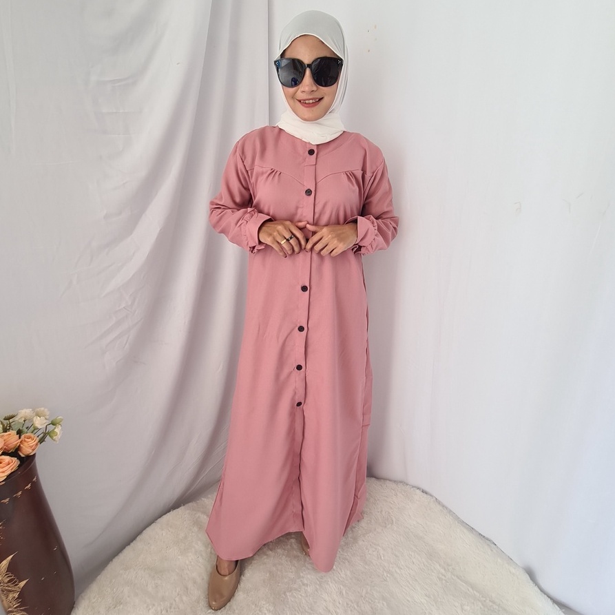 DEYAN - Hasna gamis full kancing-DUSTY PINK