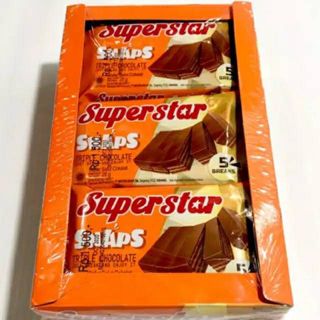 

Superstar Snaps (12 x 28gr) Triple Chocolate Wafer Super Star Snaps Chocolate