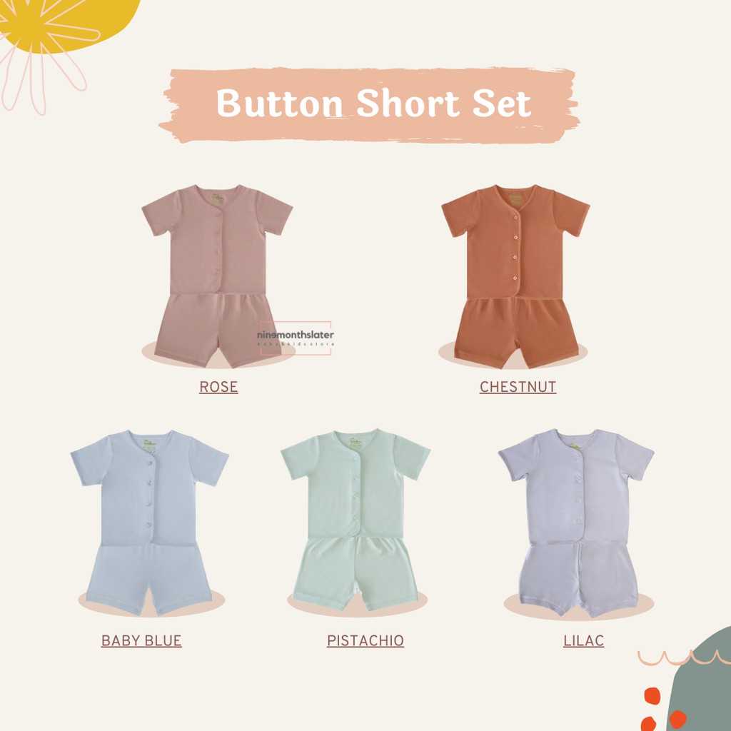 Bamboo &amp; Bub Button Short Set - Baju Rumahan Anak Bayi Celana Lengan Pendek Bamboo Adem Setelan Baby