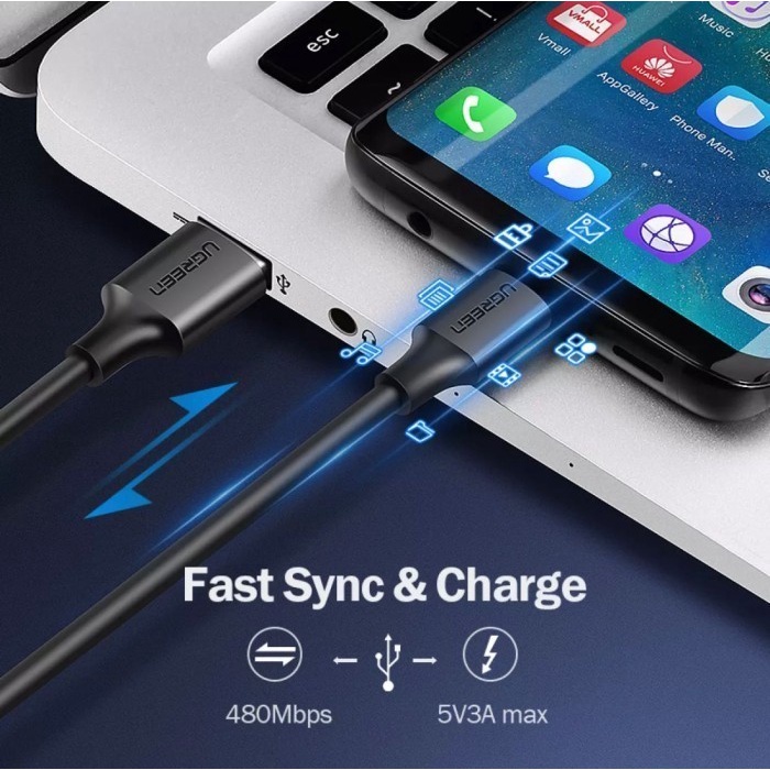 UGREEN Kabel Charger USB Type C Data Cable Data Fast Charging 3A Samsung A70 Redmi Note 7 US287