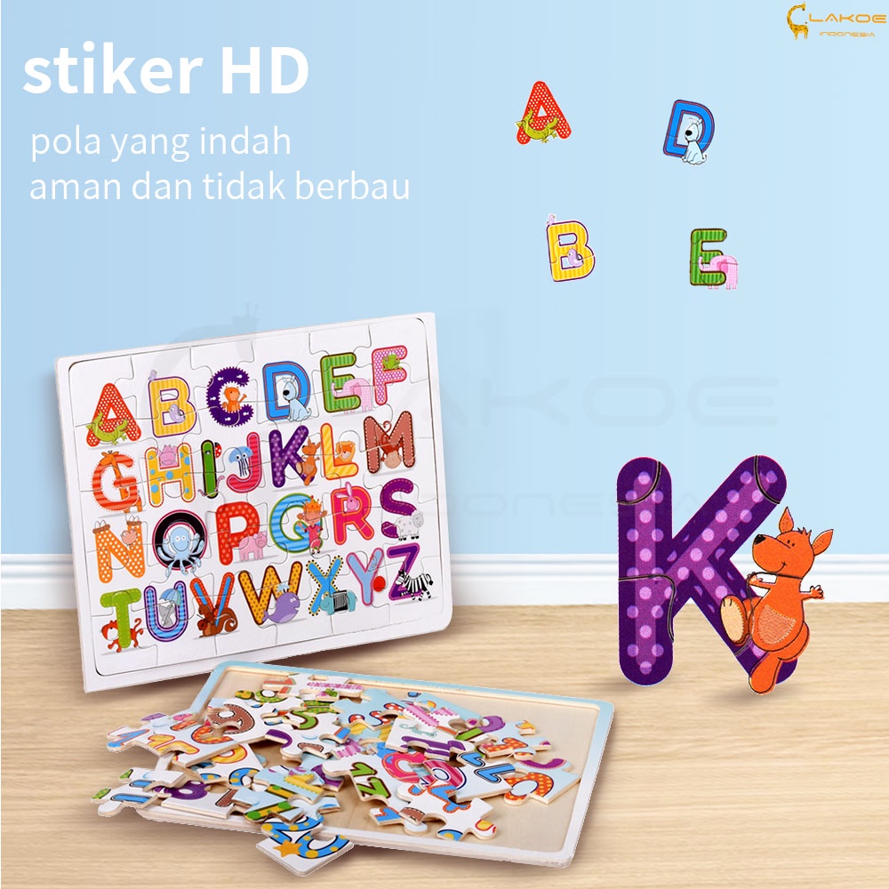 Lakoe Mainan Edukasi Anak Puzzle kayu gambar huruf dan nomor