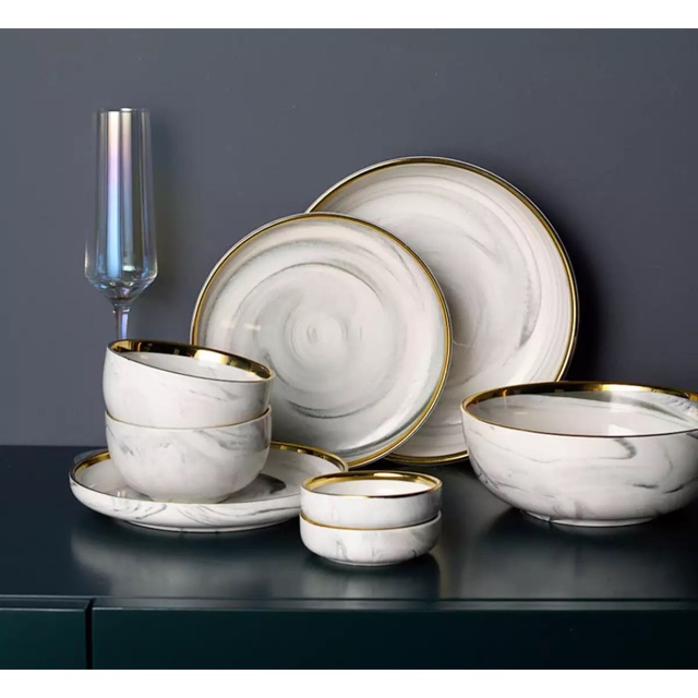 Marble plate 1 set piring keramik motif marble set 