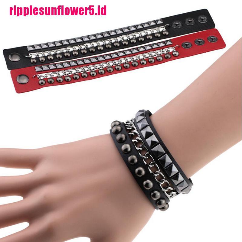# Kaos T-Shirt Wanita Lengan Pendek Motif Print #Gelang Multilayer Bahan Kulit Aksen Rivet Gaya Gothic Punk