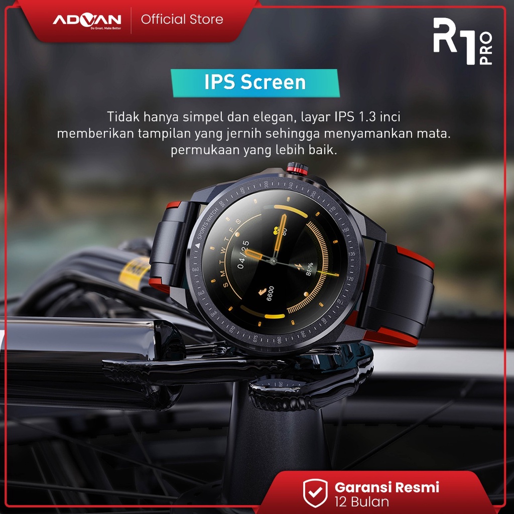 Advan Startgo Smartwatch R1 Pro 1.3 inci | Pemantauan SpO2 24 Jam | Blood Oxygen | 15 mode olahraga Garansi Resmi 12 Bulan - Black Red