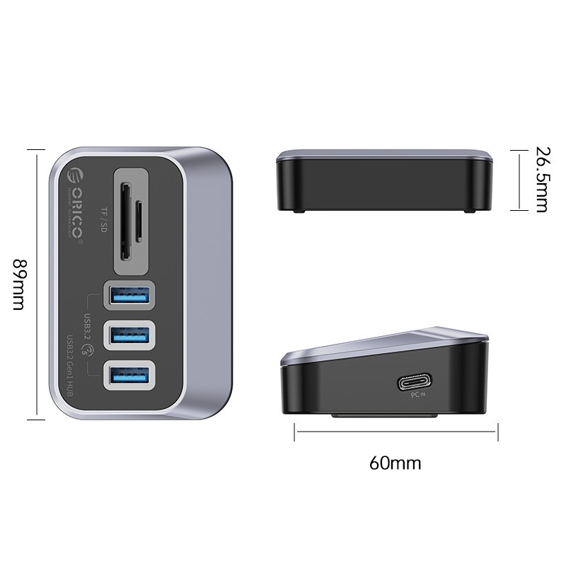 ORICO 3Port USB3.2 Hub Type C to C USB A Card Reader 0,5M