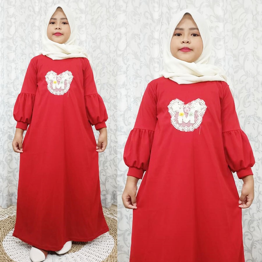 GAMIS ANAK LENGAN TEROMPET TEMPELAN RENDA MICKI GL FASHION