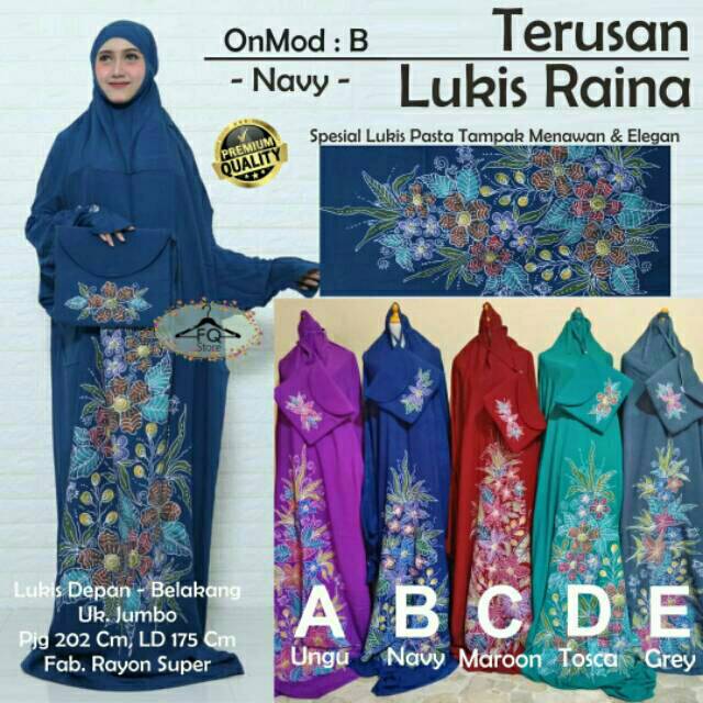 Mukena Terusan Jumbo Lukis Raina Bali Rayon Super Premium