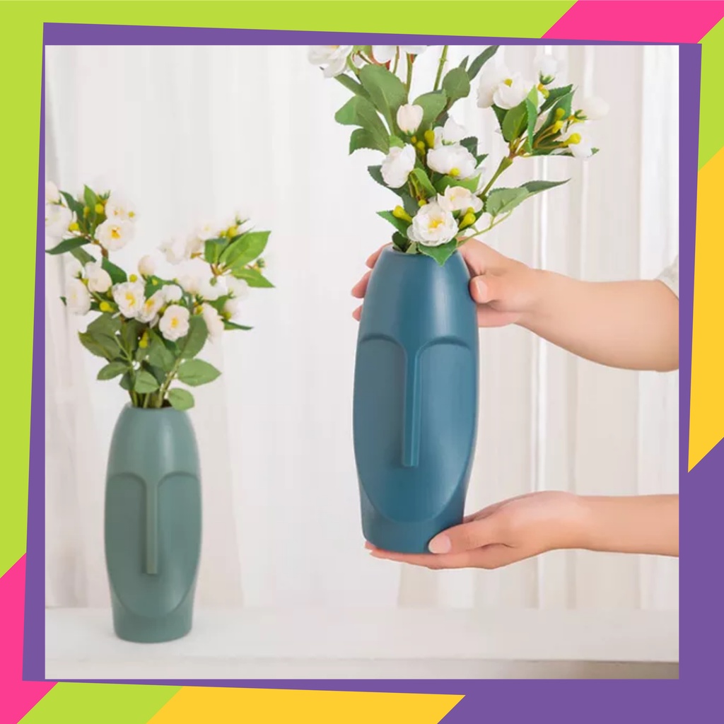 1709D2 / Pot bunga plastik model wajah / Vas bunga dekorasi tanaman Artificial gaya Nordic