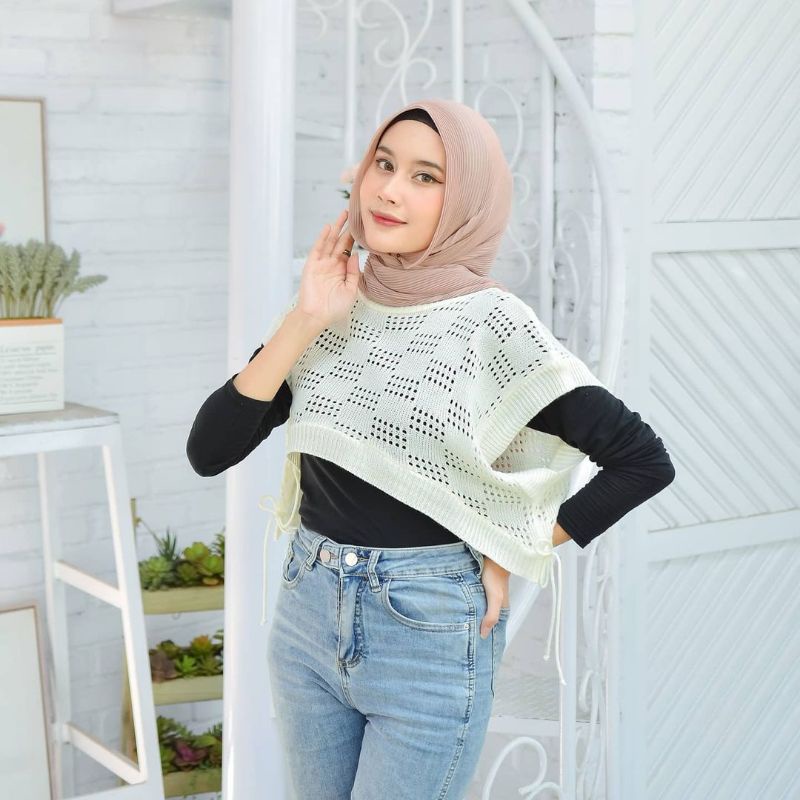 BISA BAYAR DITEMPAT (COD) ROMPI RAJUT ROMPI RAJUT ATASAN WANITA CROP MOON VEST ROMPI