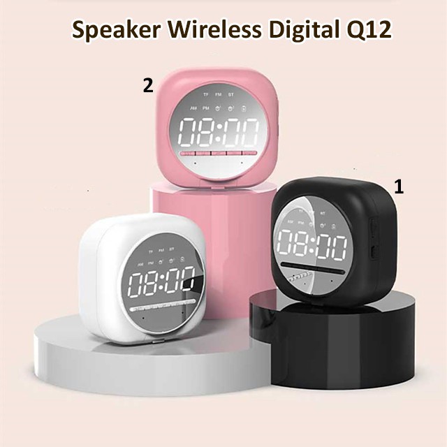 Termurah Speaker Wireless digital clock alam Mirror standing hp, Q12 Waterproof BTS - 06 Bluetooth