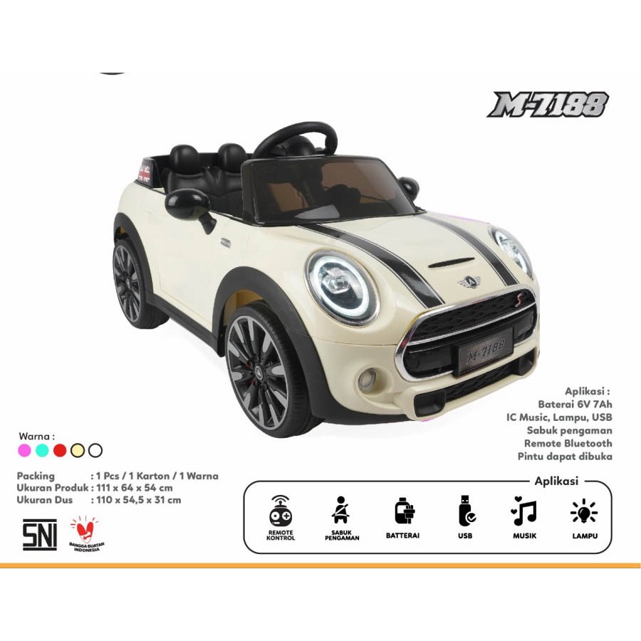 Mobil Aki Mainan Anak Remote Control Mini Cooper PMB TOYS M7188 Garansi SNI-Putih