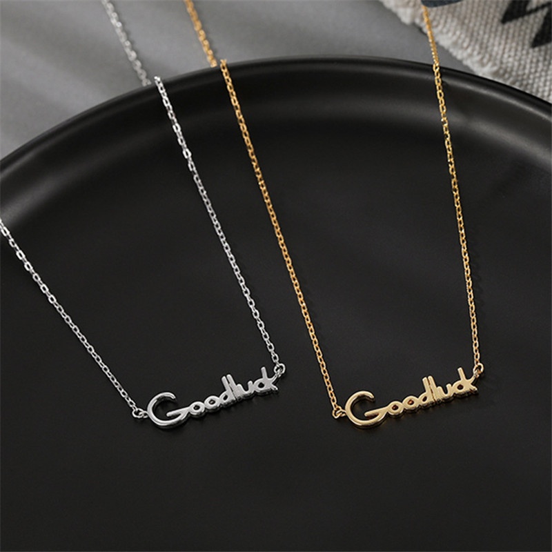 Kalung Liontin Tulisan Goodluck Gaya Korea Untuk Wanita