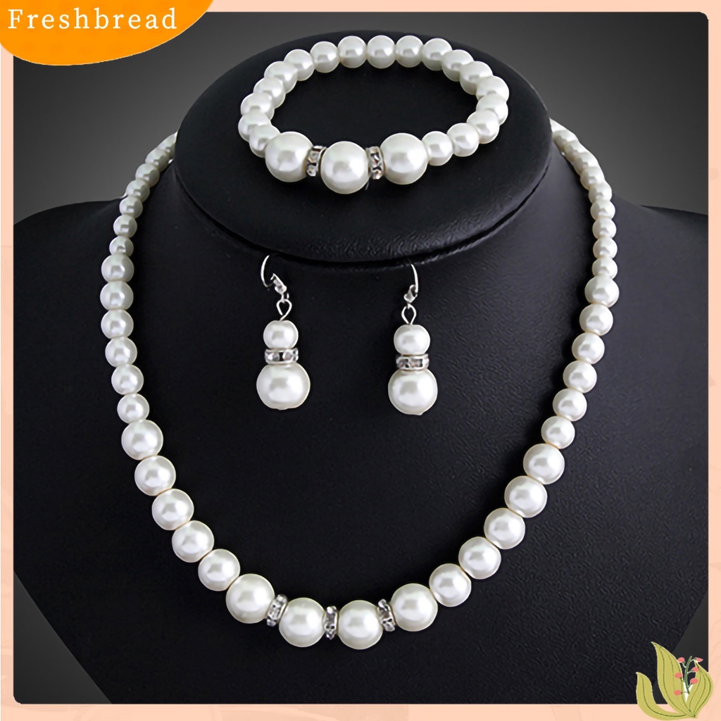 Terlaris Women Faux Pearls Alloy Necklace Bracelet Earrings Wedding Bridal Jewelry Set